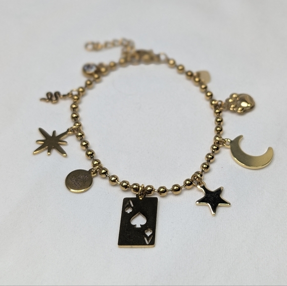 Charm Bracelet - Artisan - Gold Plated Hypoallergenic Stainless Steel D047 - Picture 6 of 10